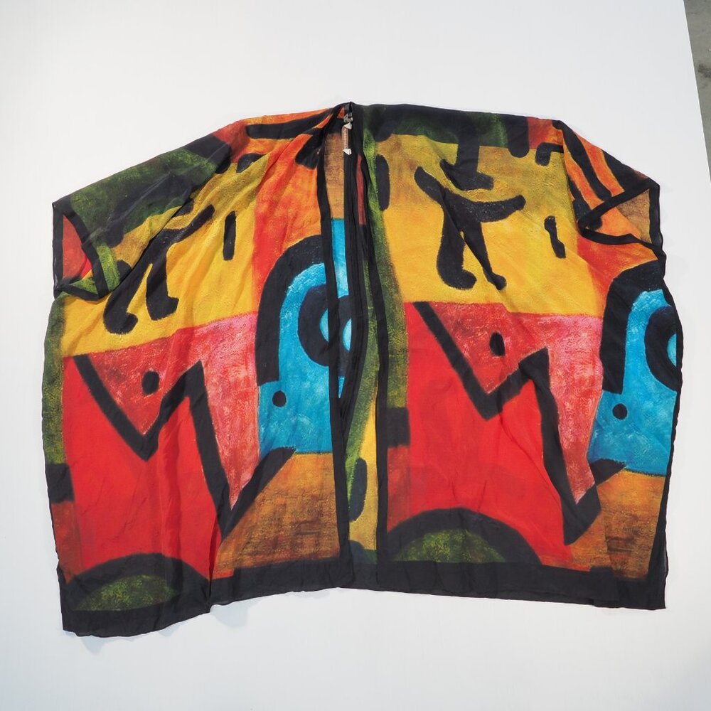 Soft Surroundings Kimono Womens One Size Red Yellow Silk Wrap Abstract Art Print - Picture 6 of 6